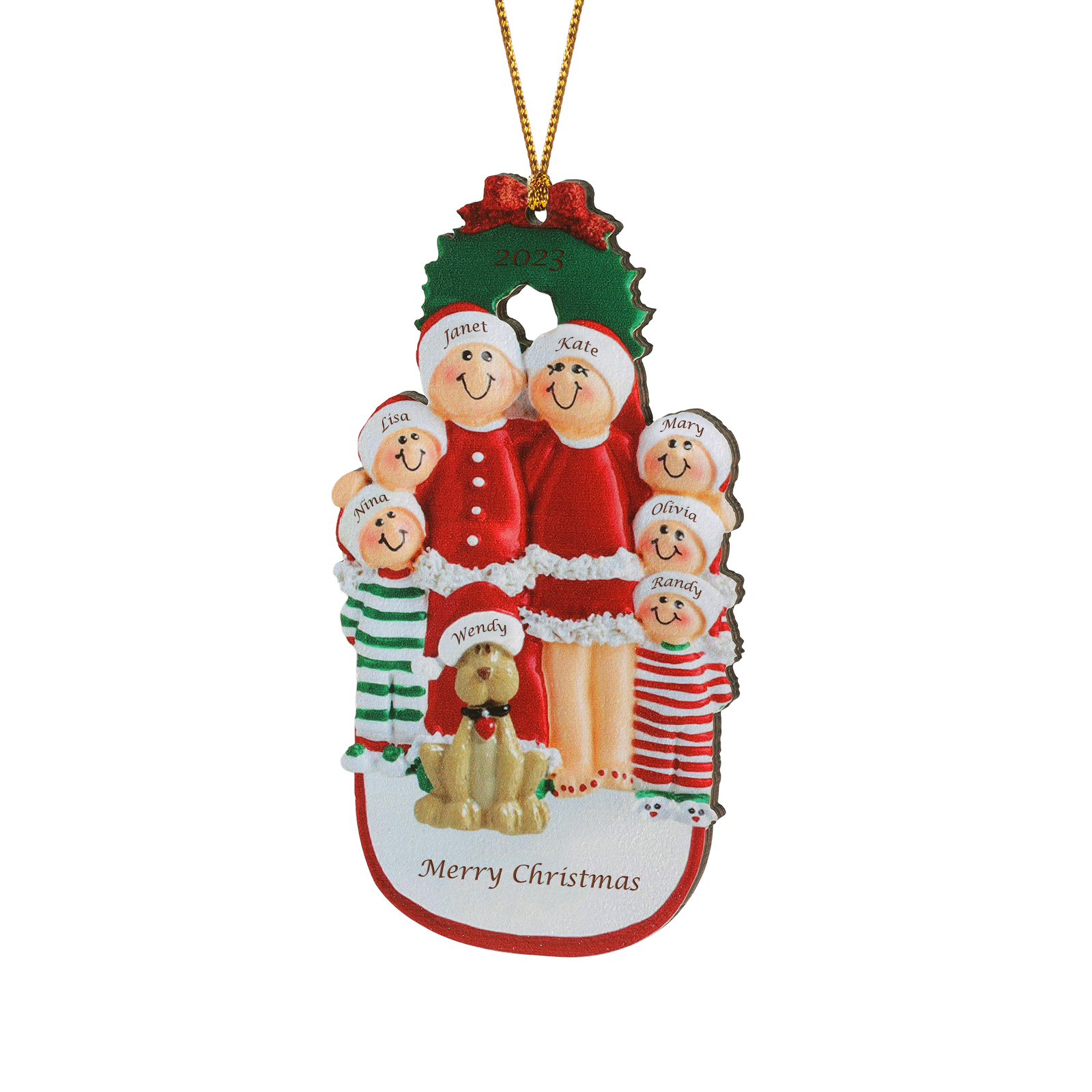 Famiglia in vestito natalizio con cane carino 8 nomi personalizzabili