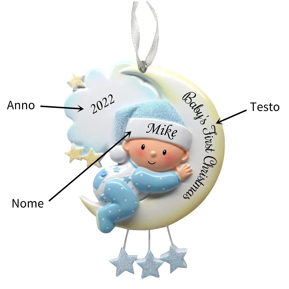 Il mio primo Natale - Ciondolo per bambino Ciondolo natalizio con nome, testo e data personalizzabili | Jessemade