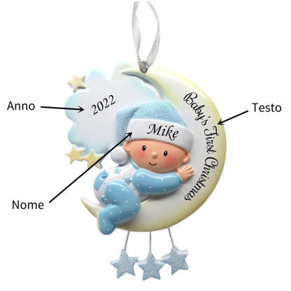 Il mio primo Natale - Ciondolo per bambino Ciondolo natalizio con nome, testo e data personalizzabili | Jessemade