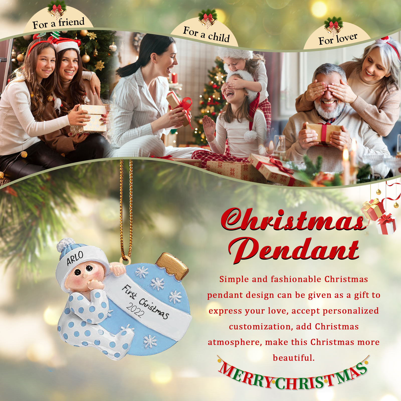 IL MIO 1º NATALE-Ciondolo natalizio per bambino bambina neo nascita nome e data personalizzabile