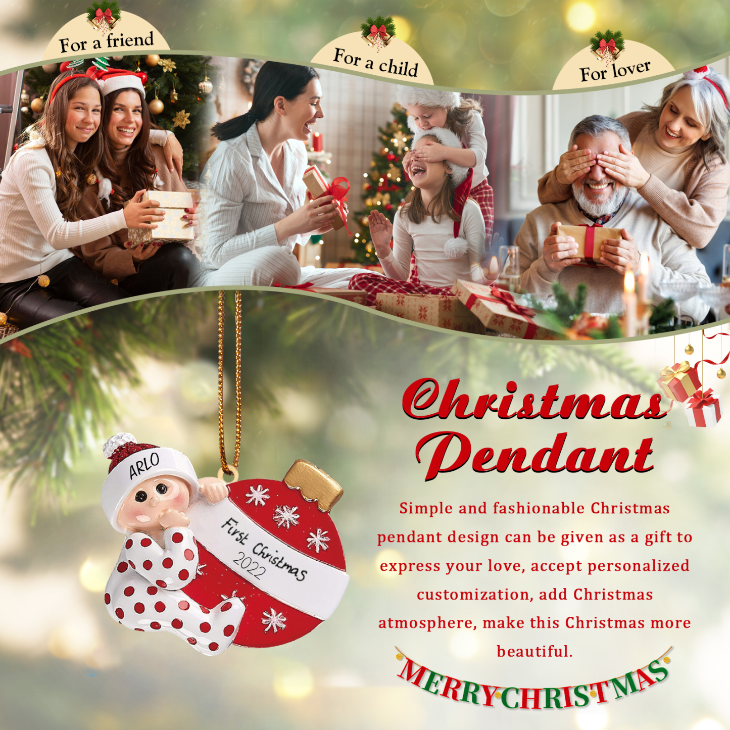 IL MIO 1º NATALE-Ciondolo natalizio per bambino bambina neo nascita nome e data personalizzabile