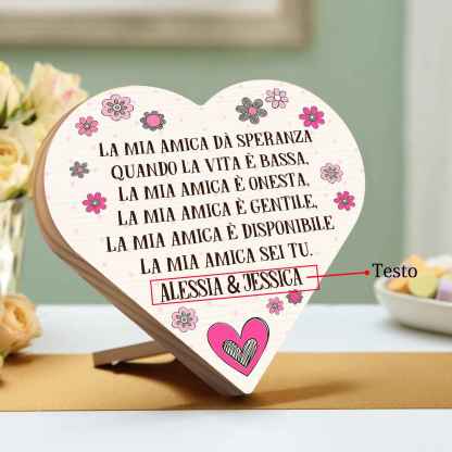 Decorazione targa casa legno cuore personalizzata testo per amici amiche amicizia regalo compleanno trasferimento