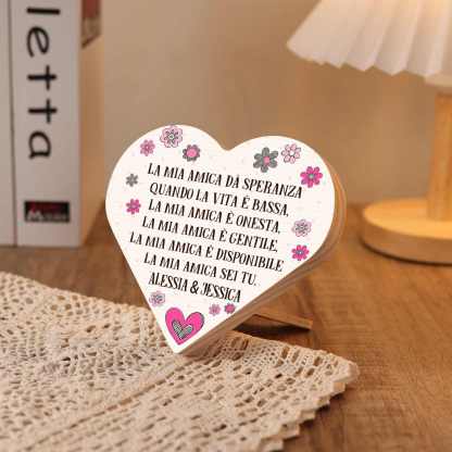 Decorazione targa casa legno cuore personalizzata testo per amici amiche amicizia regalo compleanno trasferimento