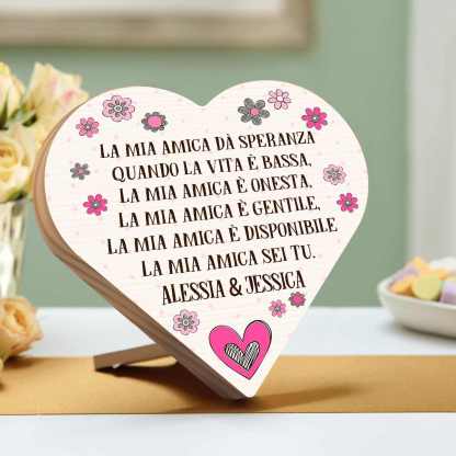 Decorazione targa casa legno cuore personalizzata testo per amici amiche amicizia regalo compleanno trasferimento
