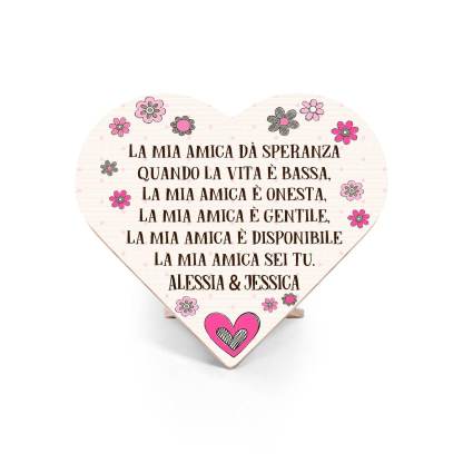 Decorazione targa casa legno cuore personalizzata testo per amici amiche amicizia regalo compleanno trasferimento