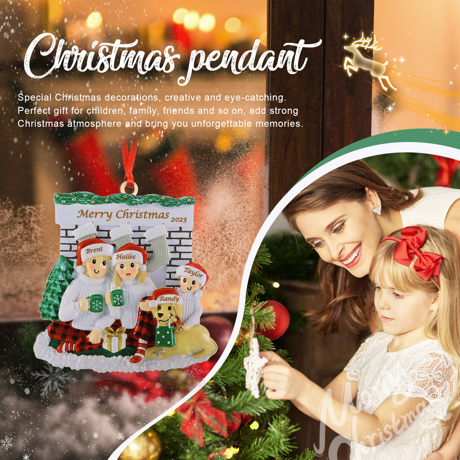 Decorazione Natalizia Personalizzata – Con 4 Nomi, Testo e Anno Personalizzato, Regalo in Legno per la Famiglia | Jessemade