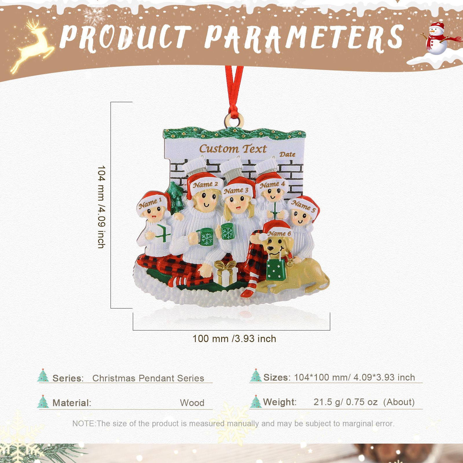 Decorazione Natalizia Personalizzata – Con 6 Nomi, Testo e Anno Personalizzato, Regalo in Legno per la Famiglia | Jessemade