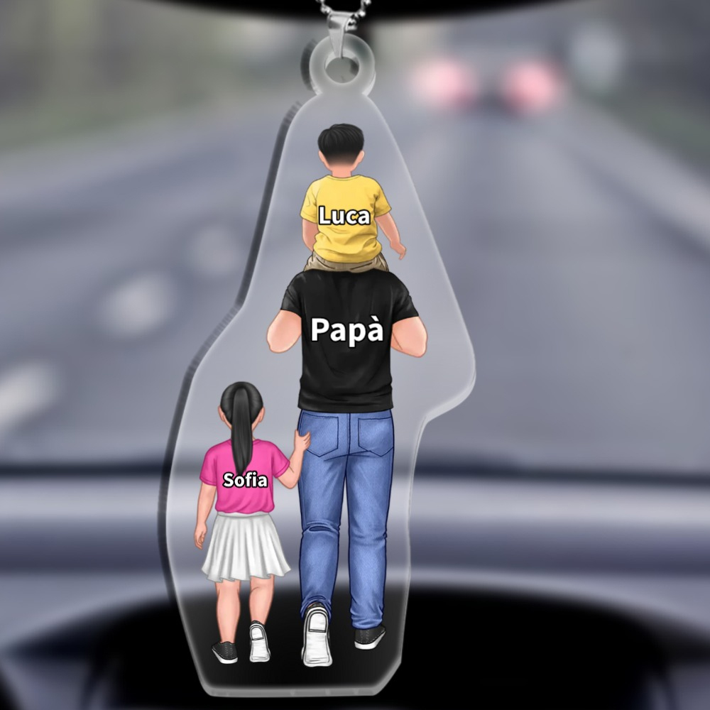 Jessemade IT Portachiavi/Pendente acrilico papà e i bambini con immagini e nomi personalizzati