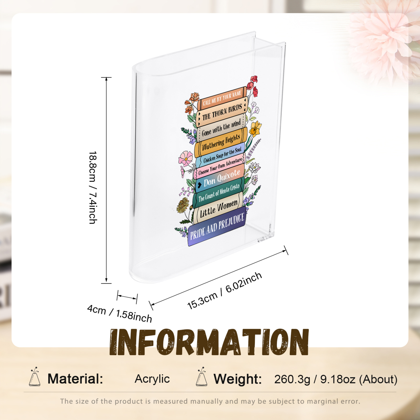 Ornamento in acrilico a forma di libro personalizzato con 10 testi anche usato come un vaso 