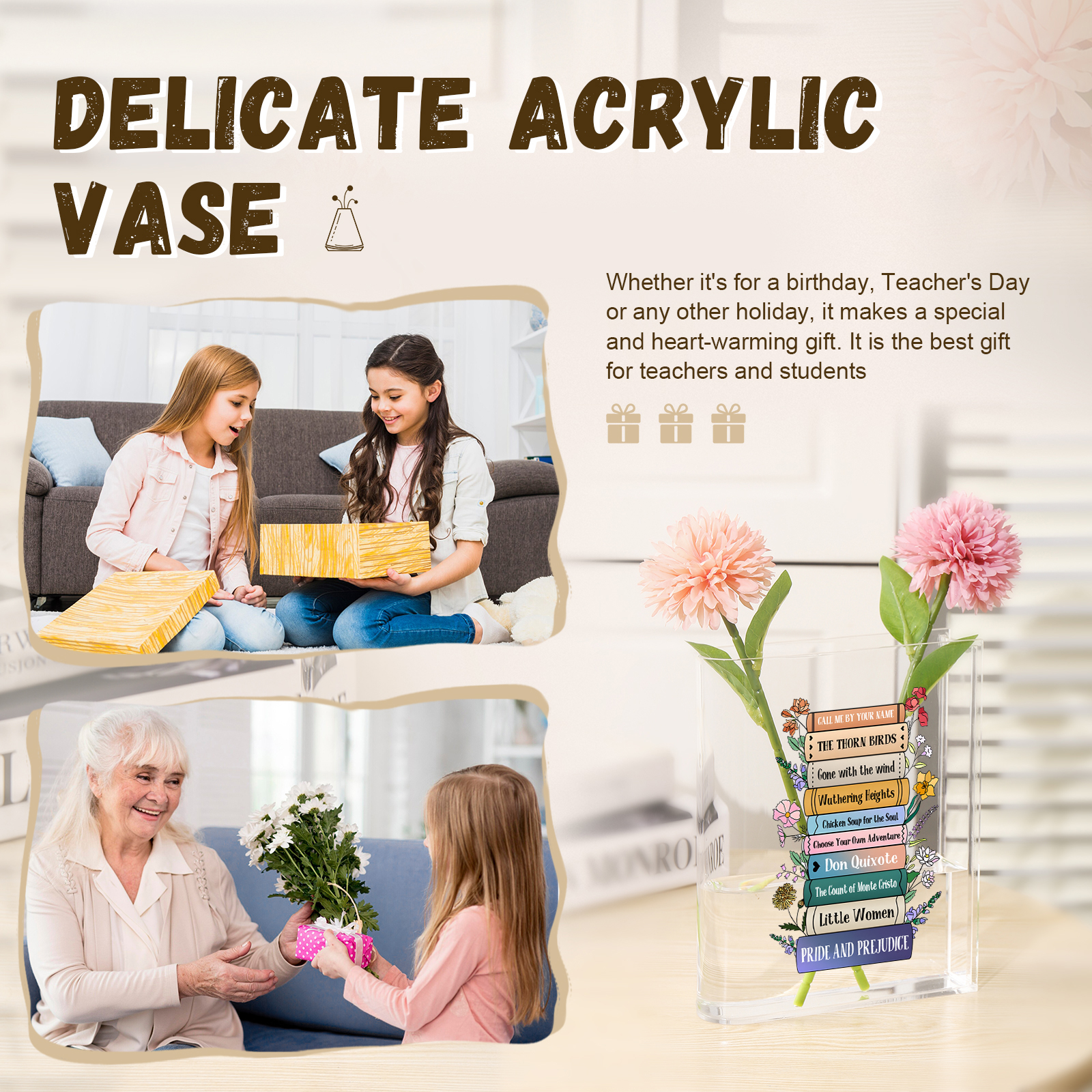 Ornamento in acrilico a forma di libro personalizzato con 10 testi anche usato come un vaso 