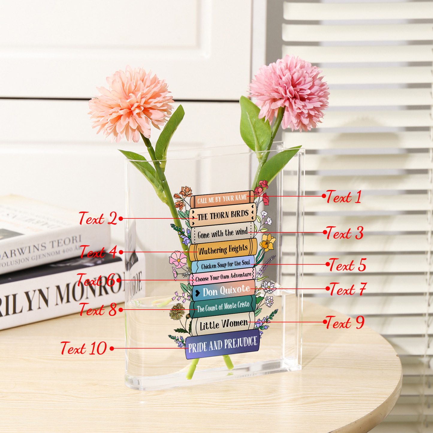 Ornamento in acrilico a forma di libro personalizzato con 10 testi anche usato come un vaso 