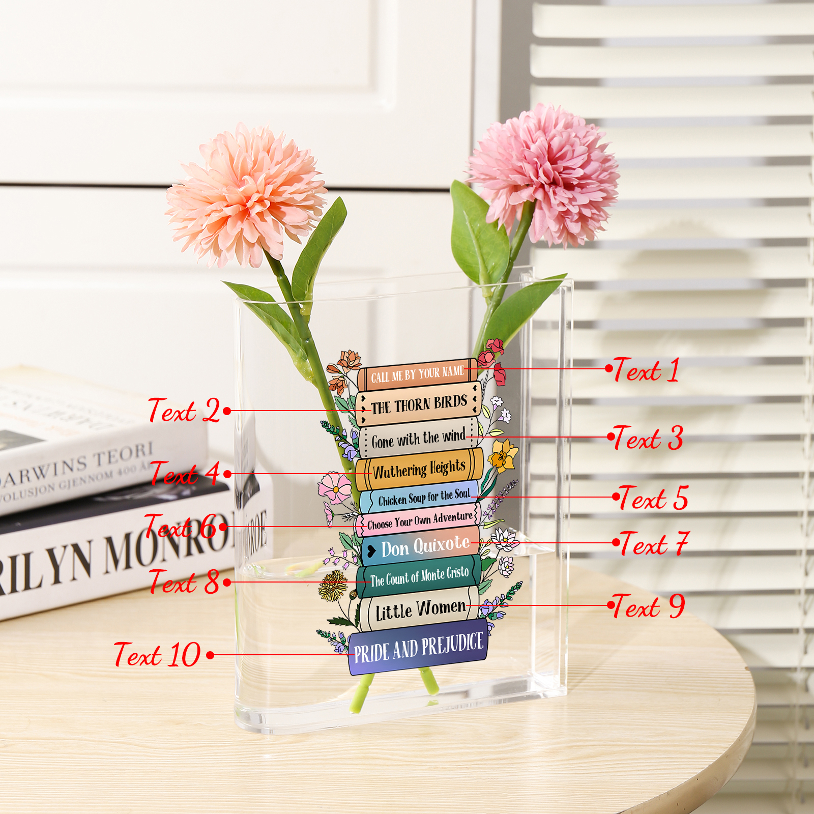 Ornamento in acrilico a forma di libro personalizzato con 10 testi anche usato come un vaso 
