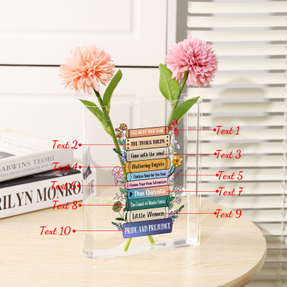 Ornamento in acrilico a forma di libro personalizzato con 10 testi anche usato come un vaso 