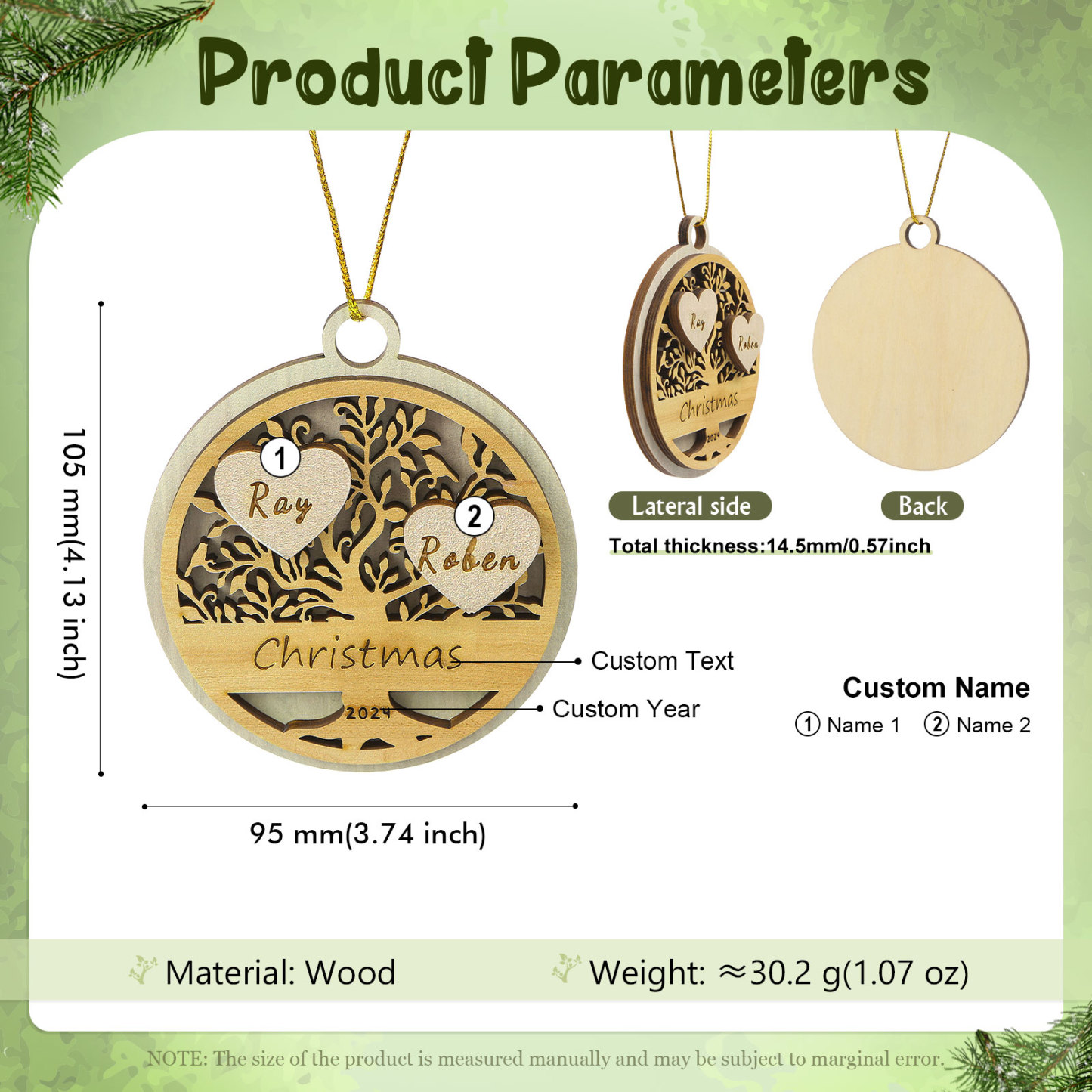 Decorazione Natalizia in Legno Personalizzata 2-6 Nomi, Testo e Data- Albero della Vita Tondo -  Regalo per la Famiglia | Jessemade