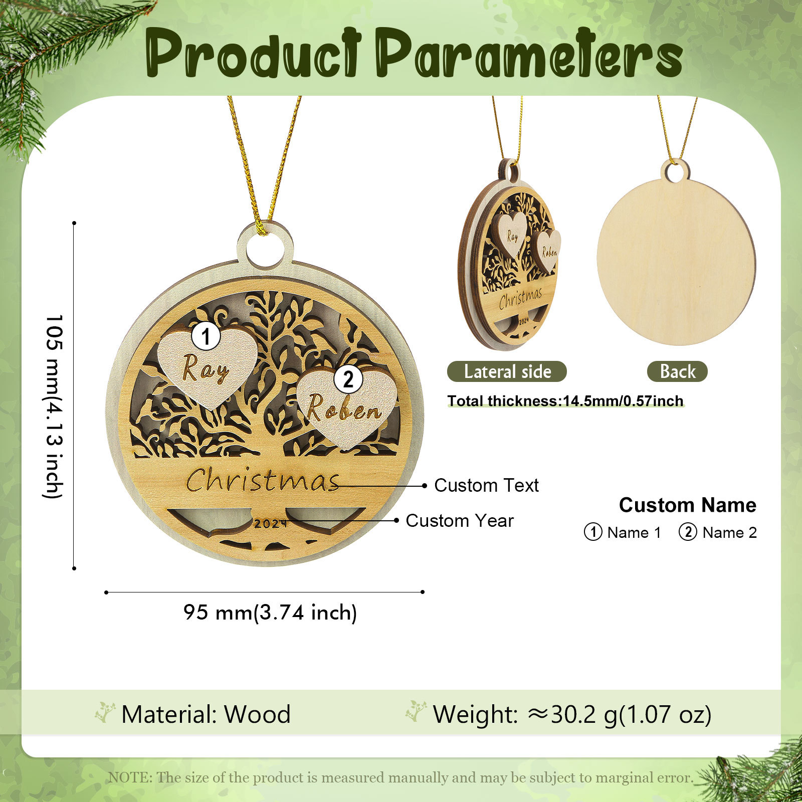 Decorazione Natalizia in Legno Personalizzata 2-6 Nomi, Testo e Data- Albero della Vita Tondo -  Regalo per la Famiglia | Jessemade