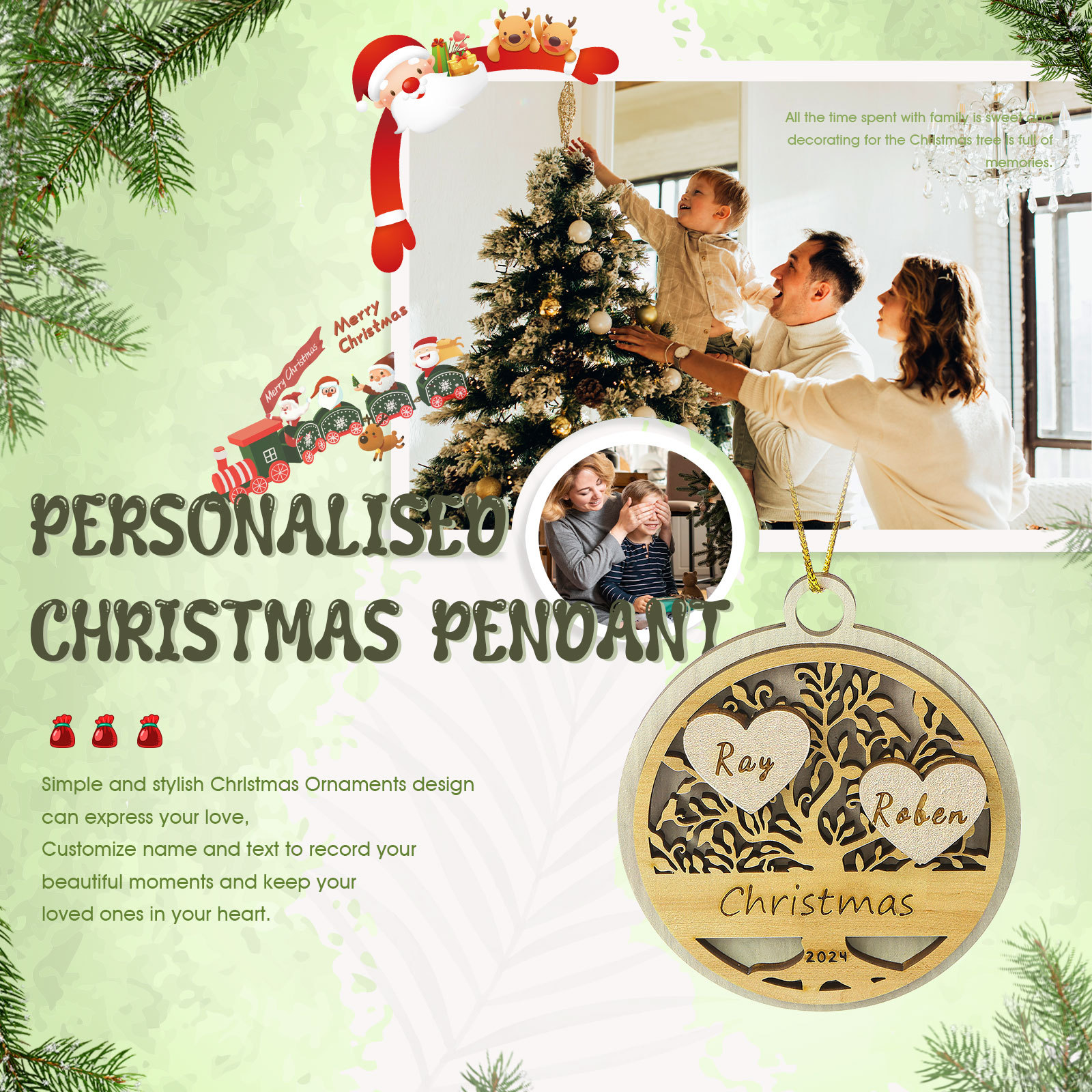 Decorazione Natalizia in Legno Personalizzata 2-6 Nomi, Testo e Data- Albero della Vita Tondo -  Regalo per la Famiglia | Jessemade