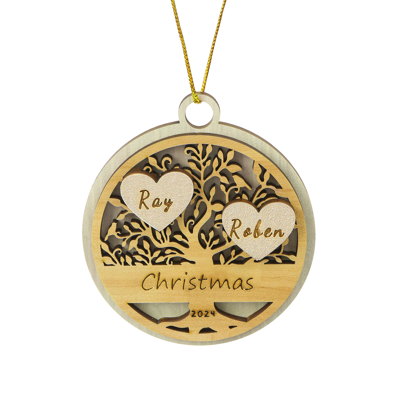 Decorazione Natalizia in Legno Personalizzata 2-6 Nomi, Testo e Data- Albero della Vita Tondo -  Regalo per la Famiglia | Jessemade