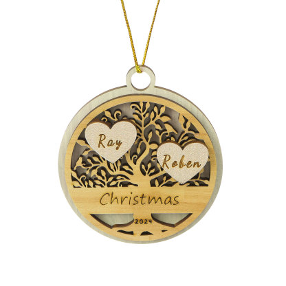 Decorazione Natalizia in Legno Personalizzata 2-6 Nomi, Testo e Data- Albero della Vita Tondo -  Regalo per la Famiglia | Jessemade