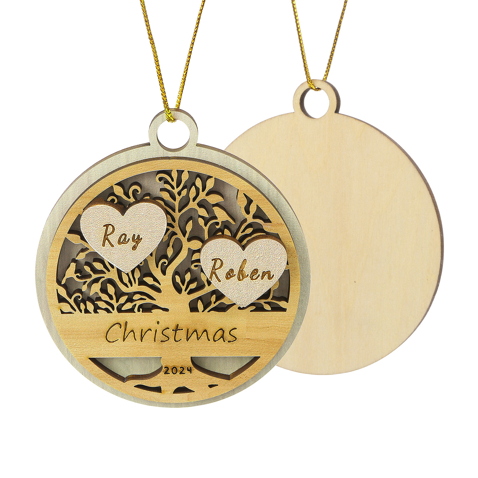 Decorazione Natalizia in Legno Personalizzata 2-6 Nomi, Testo e Data- Albero della Vita Tondo -  Regalo per la Famiglia | Jessemade