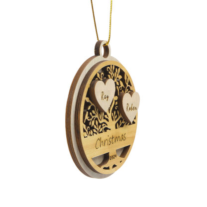 Decorazione Natalizia in Legno Personalizzata 2-6 Nomi, Testo e Data- Albero della Vita Tondo -  Regalo per la Famiglia | Jessemade