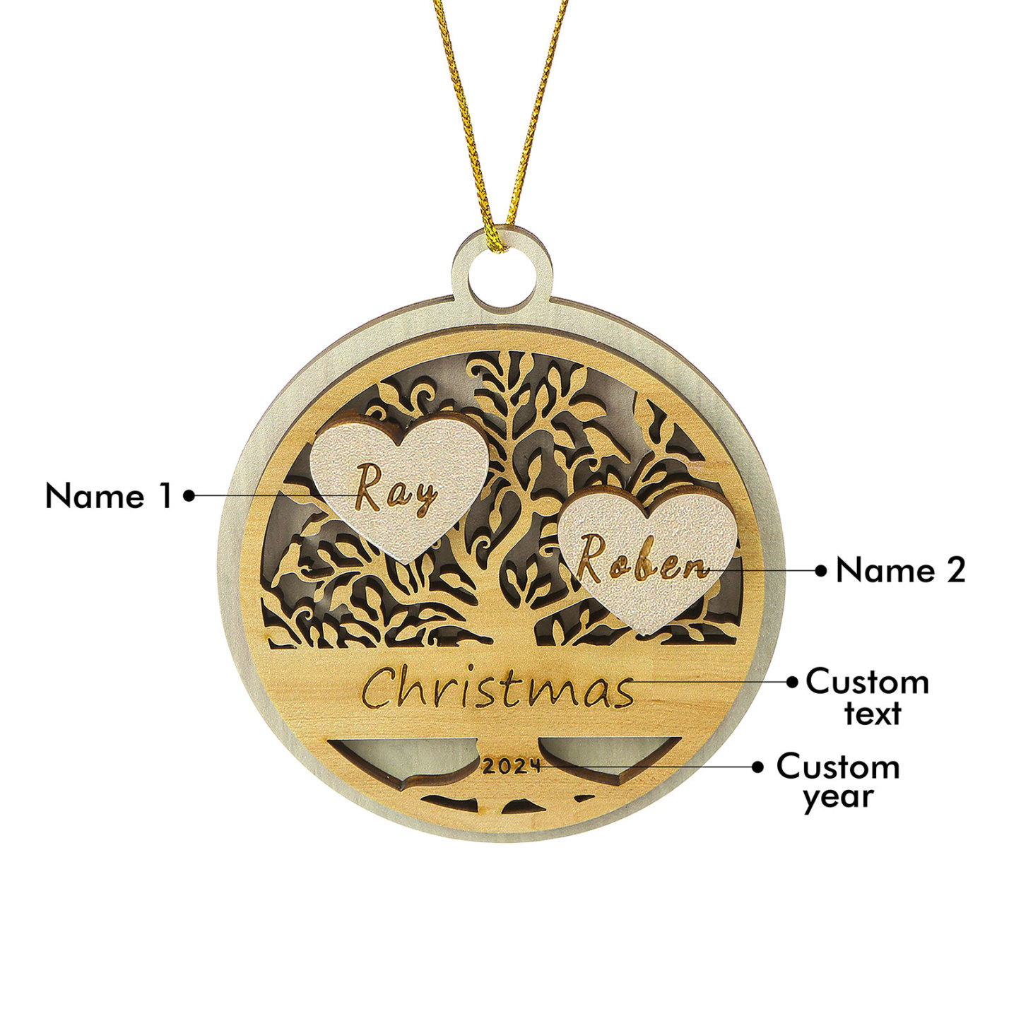 Decorazione Natalizia in Legno Personalizzata 2-6 Nomi, Testo e Data- Albero della Vita Tondo -  Regalo per la Famiglia | Jessemade