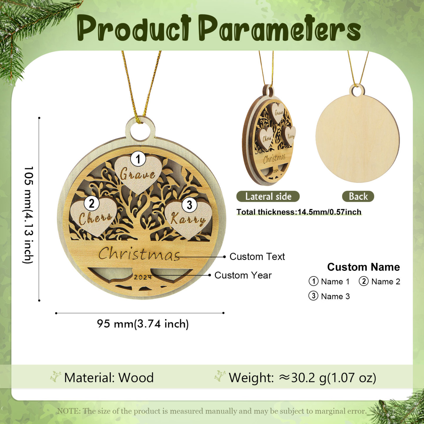 Decorazione Natalizia in Legno Personalizzata 2-6 Nomi, Testo e Data- Albero della Vita Tondo -  Regalo per la Famiglia | Jessemade