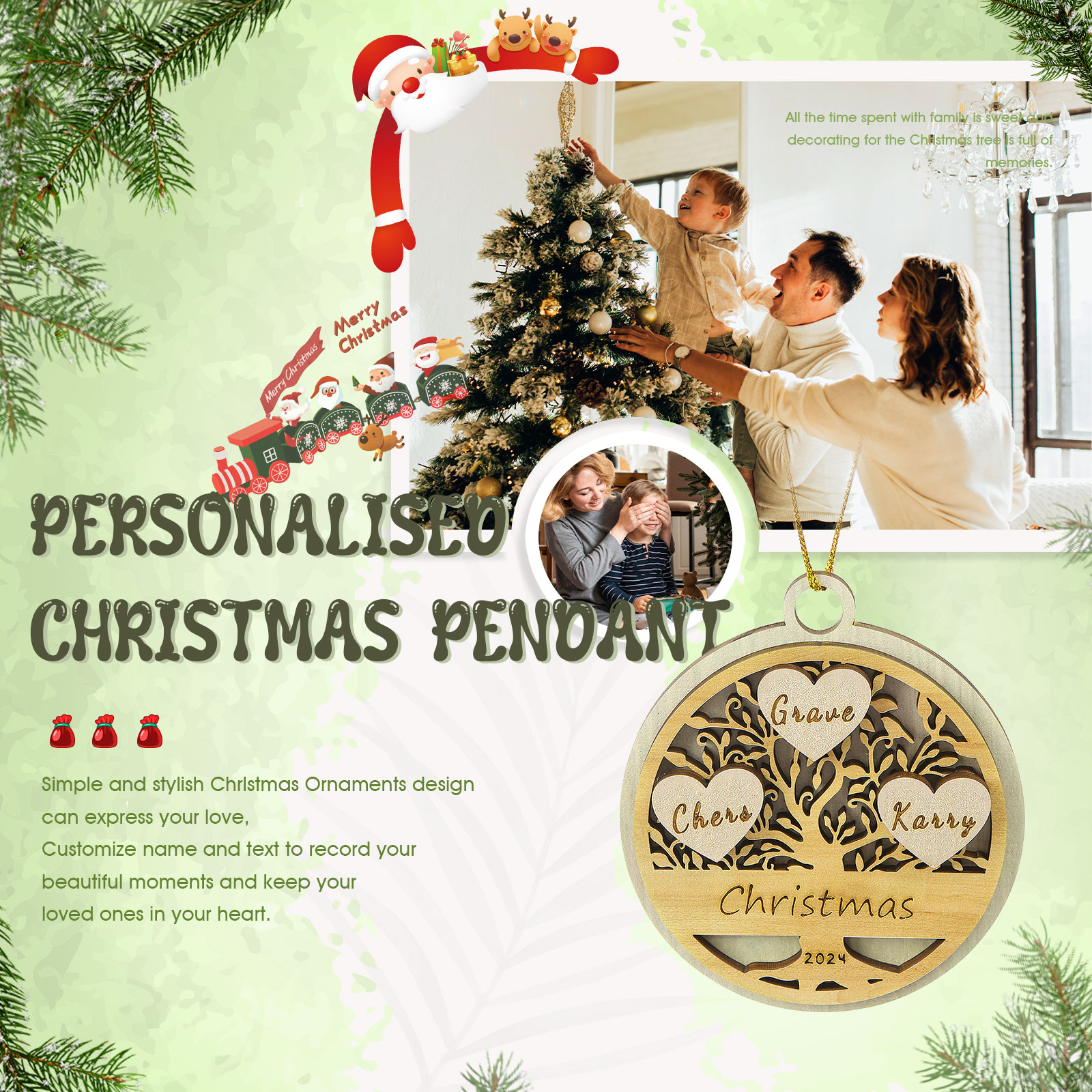 Decorazione Natalizia in Legno Personalizzata 2-6 Nomi, Testo e Data- Albero della Vita Tondo -  Regalo per la Famiglia | Jessemade