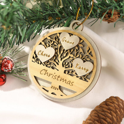 Decorazione Natalizia in Legno Personalizzata 2-6 Nomi, Testo e Data- Albero della Vita Tondo -  Regalo per la Famiglia | Jessemade