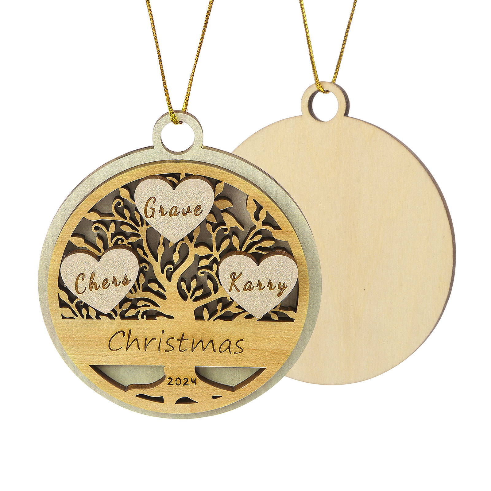 Decorazione Natalizia in Legno Personalizzata 2-6 Nomi, Testo e Data- Albero della Vita Tondo -  Regalo per la Famiglia | Jessemade