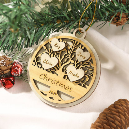 Decorazione Natalizia in Legno Personalizzata 2-6 Nomi, Testo e Data- Albero della Vita Tondo -  Regalo per la Famiglia | Jessemade