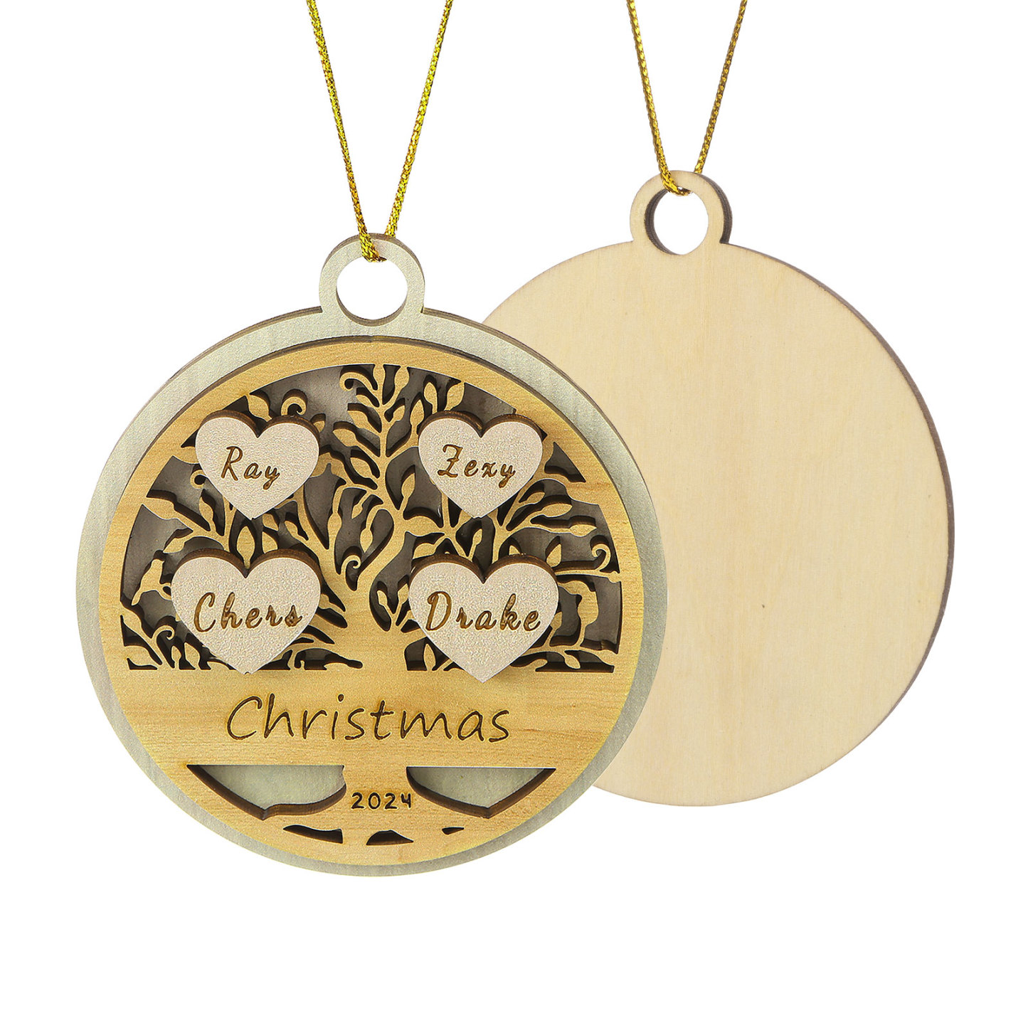 Decorazione Natalizia in Legno Personalizzata 2-6 Nomi, Testo e Data- Albero della Vita Tondo -  Regalo per la Famiglia | Jessemade