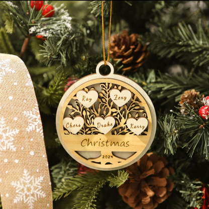 Decorazione Natalizia in Legno Personalizzata 2-6 Nomi, Testo e Data-