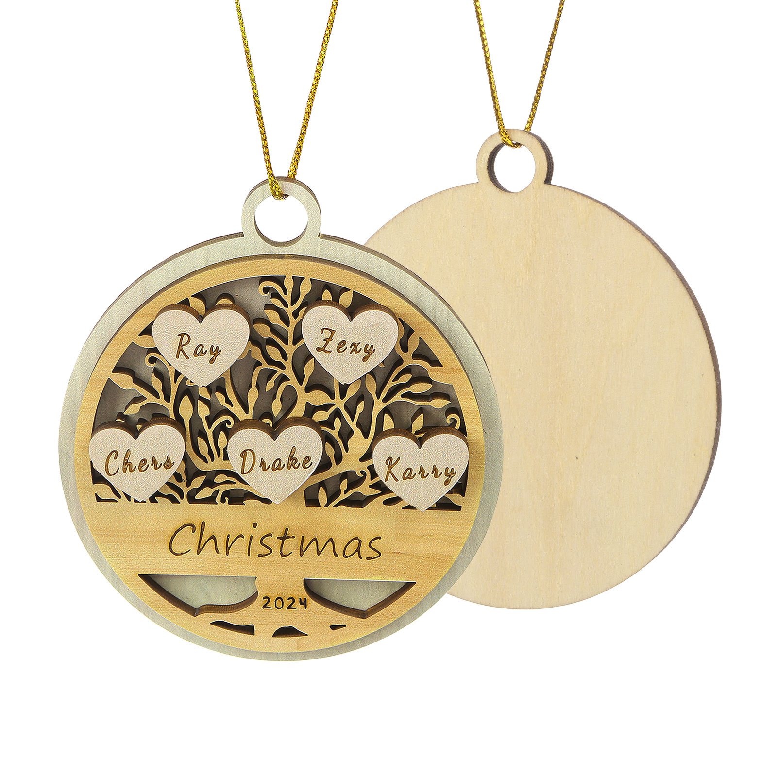 Decorazione Natalizia in Legno Personalizzata 2-6 Nomi, Testo e Data- Albero della Vita Tondo -  Regalo per la Famiglia | Jessemade