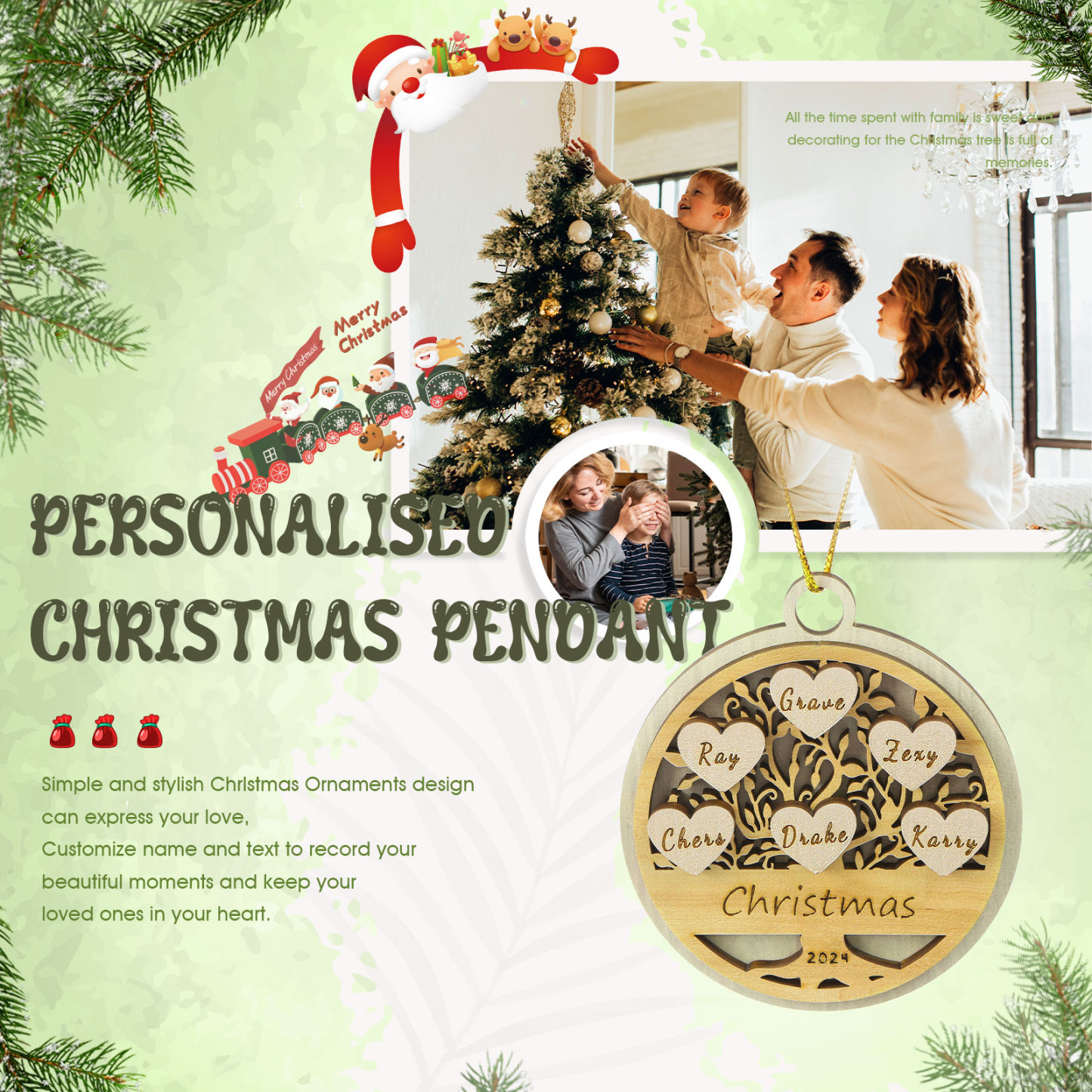 Decorazione Natalizia in Legno Personalizzata 2-6 Nomi, Testo e Data- Albero della Vita Tondo -  Regalo per la Famiglia | Jessemade