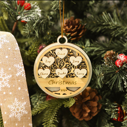 Decorazione Natalizia in Legno Personalizzata 2-6 Nomi, Testo e Data- Albero della Vita Tondo -  Regalo per la Famiglia | Jessemade