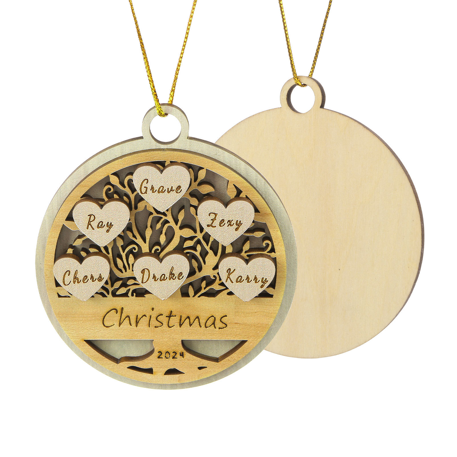 Decorazione Natalizia in Legno Personalizzata 2-6 Nomi, Testo e Data- Albero della Vita Tondo -  Regalo per la Famiglia | Jessemade