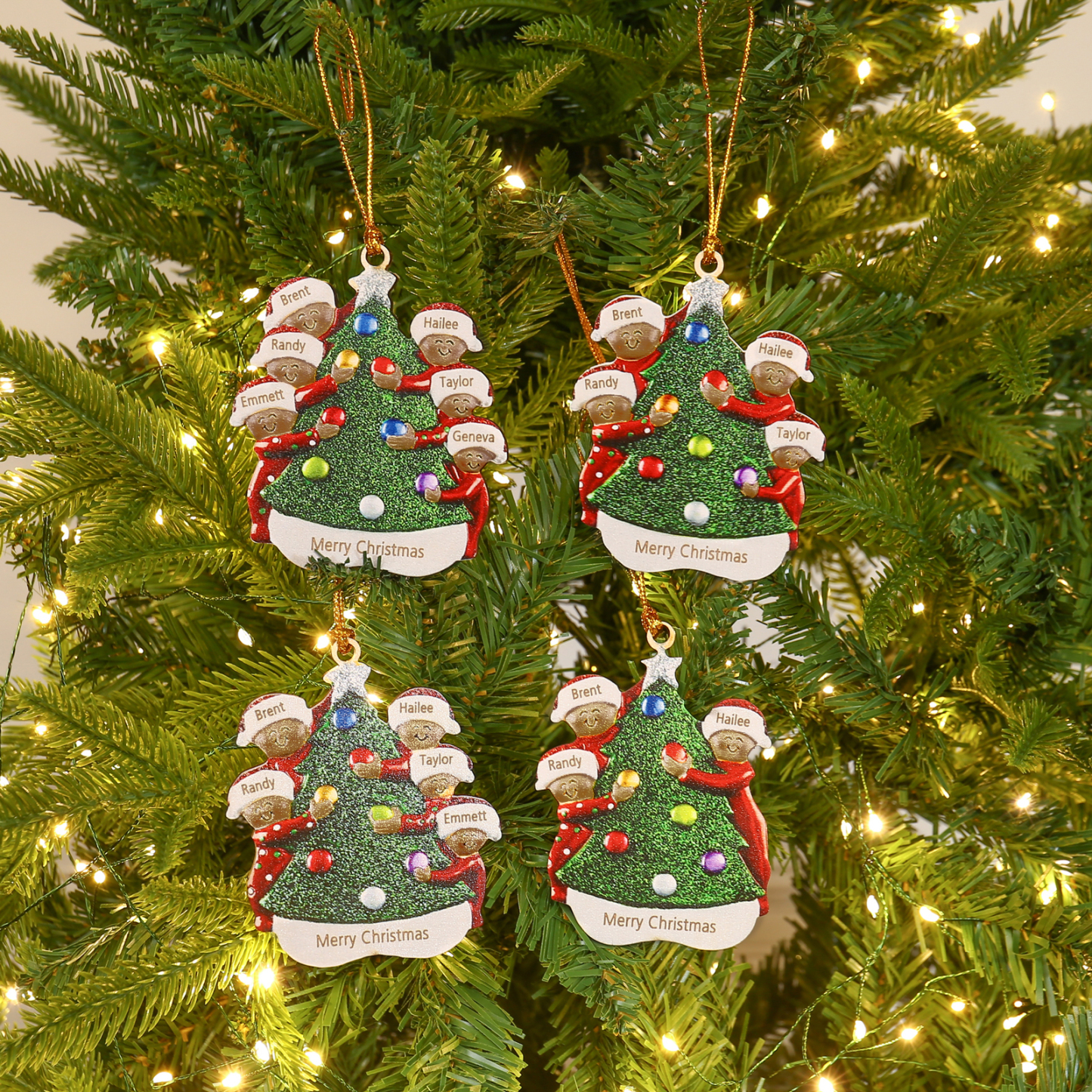 Pendente Abbraccio Intorno all'Albero di Natale per auto foto personalizzabile con 3 nomi e 1 testo un tocco unico per Natale