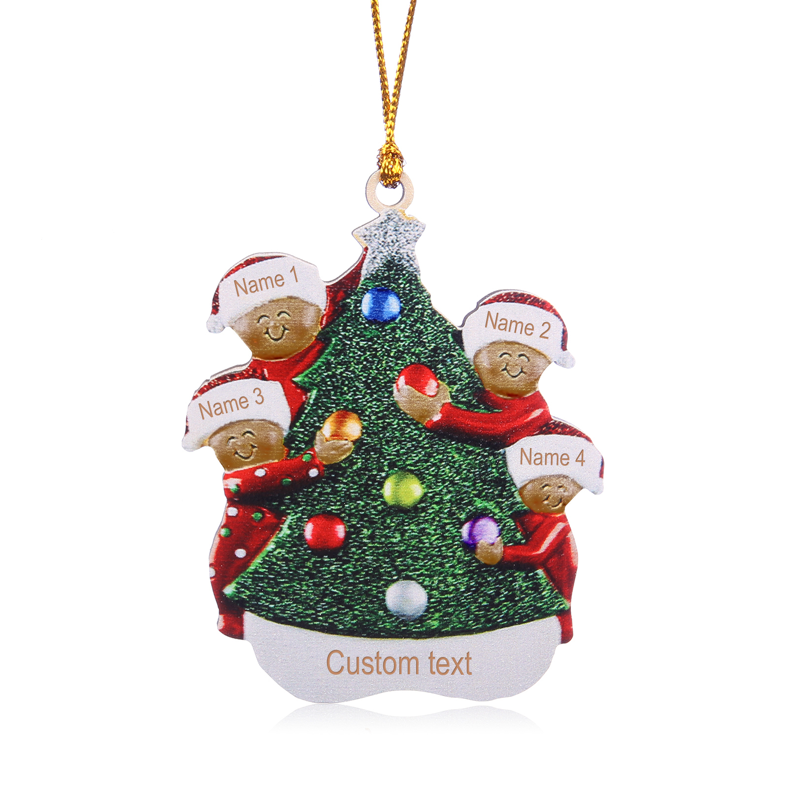 Pendente Abbraccio Intorno all'Albero di Natale per auto foto personalizzabile con 4 nomi e 1 testo un tocco unico per Natale