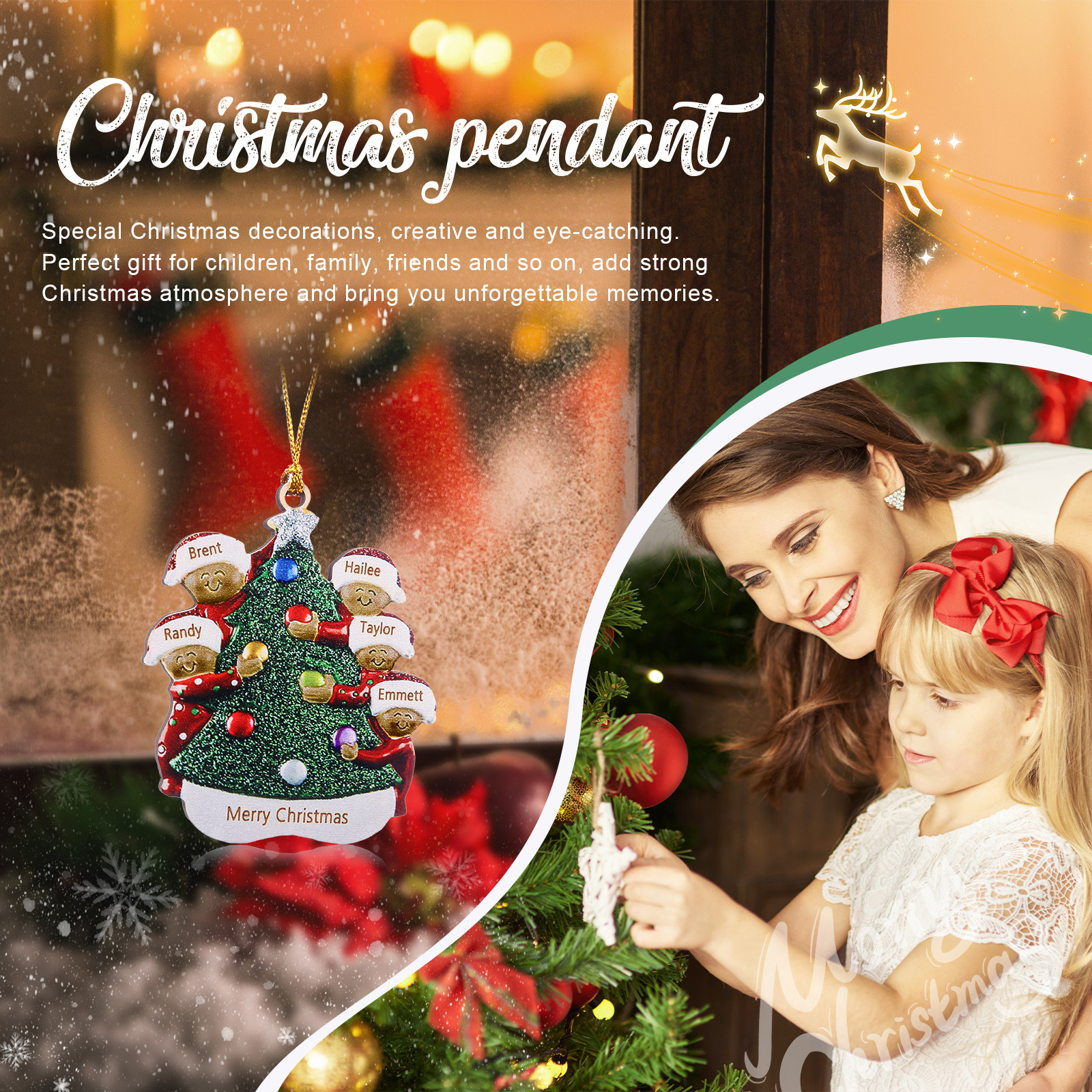 Pendente Abbraccio Intorno all'Albero di Natale per auto foto personalizzabile con 5 nomi e 1 testo un tocco unico per Natale