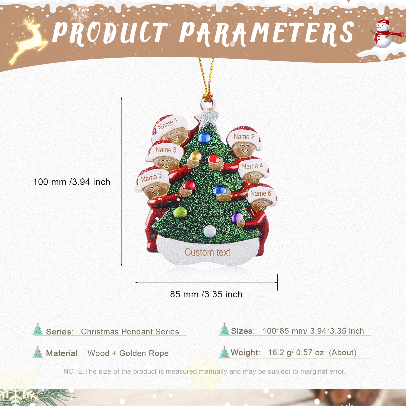 Pendente Abbraccio Intorno all'Albero di Natale per auto foto personalizzabile con 6 nomi e 1 testo un tocco unico per Natale