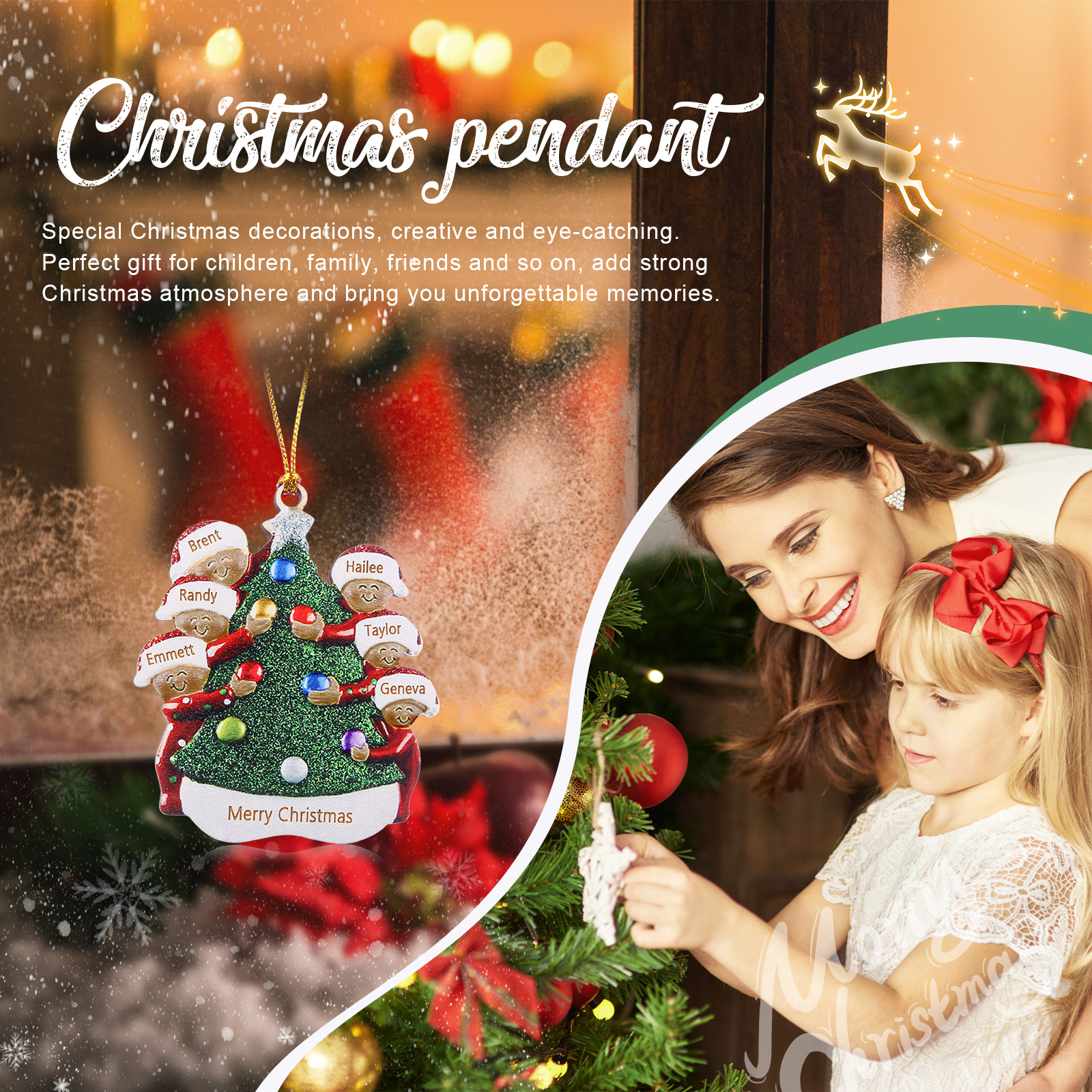 Pendente Abbraccio Intorno all'Albero di Natale per auto foto personalizzabile con 6 nomi e 1 testo un tocco unico per Natale