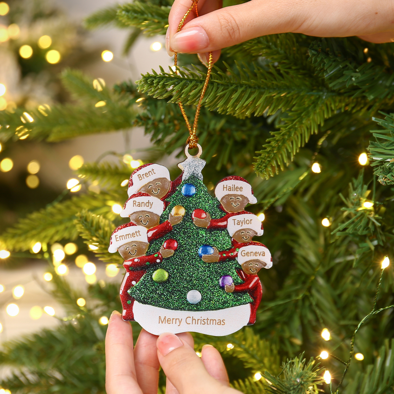 Pendente Abbraccio Intorno all'Albero di Natale per auto foto personalizzabile con 6 nomi e 1 testo un tocco unico per Natale