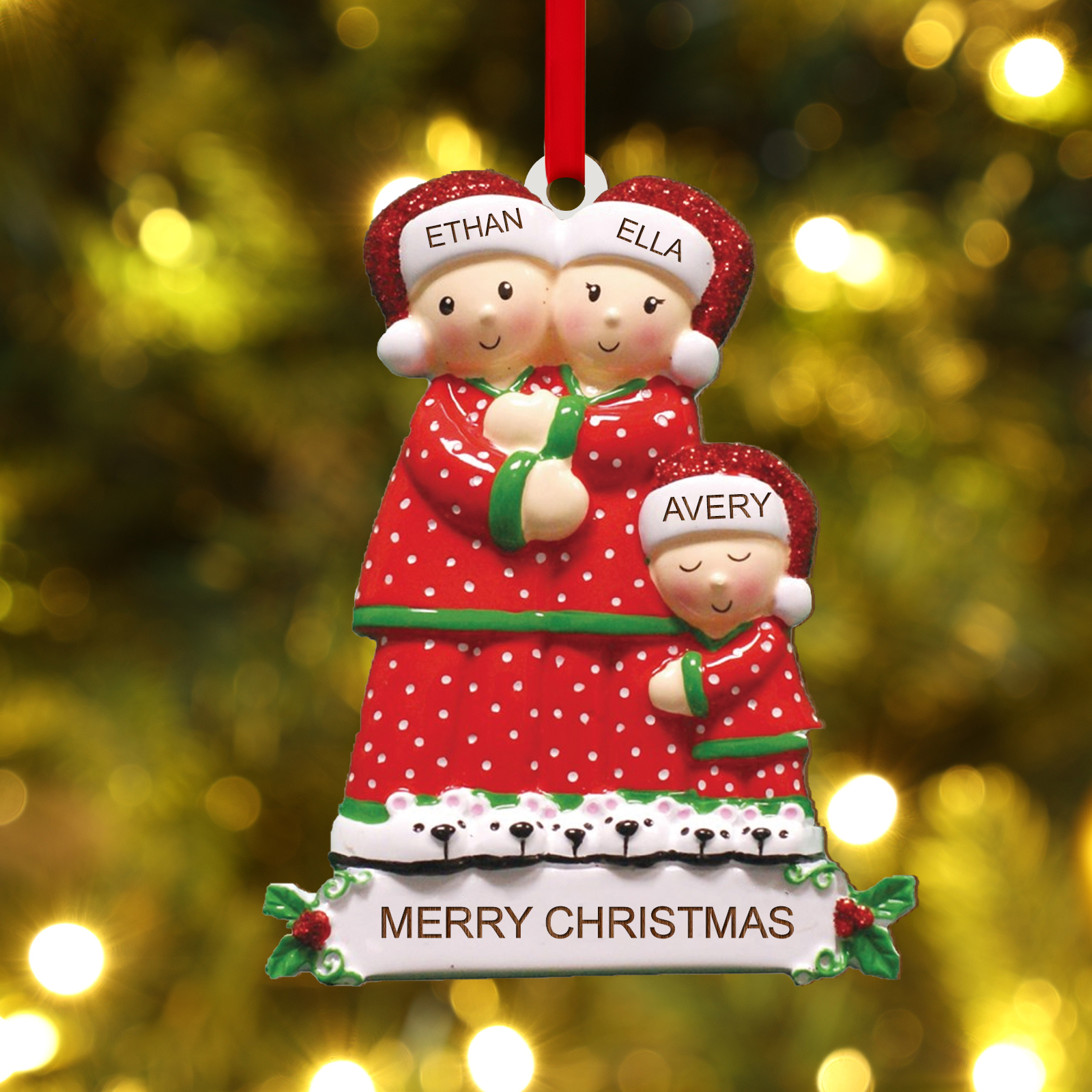 Ornamento natalizio in legno personalizzato 3 nomi e 1 testo regalo di