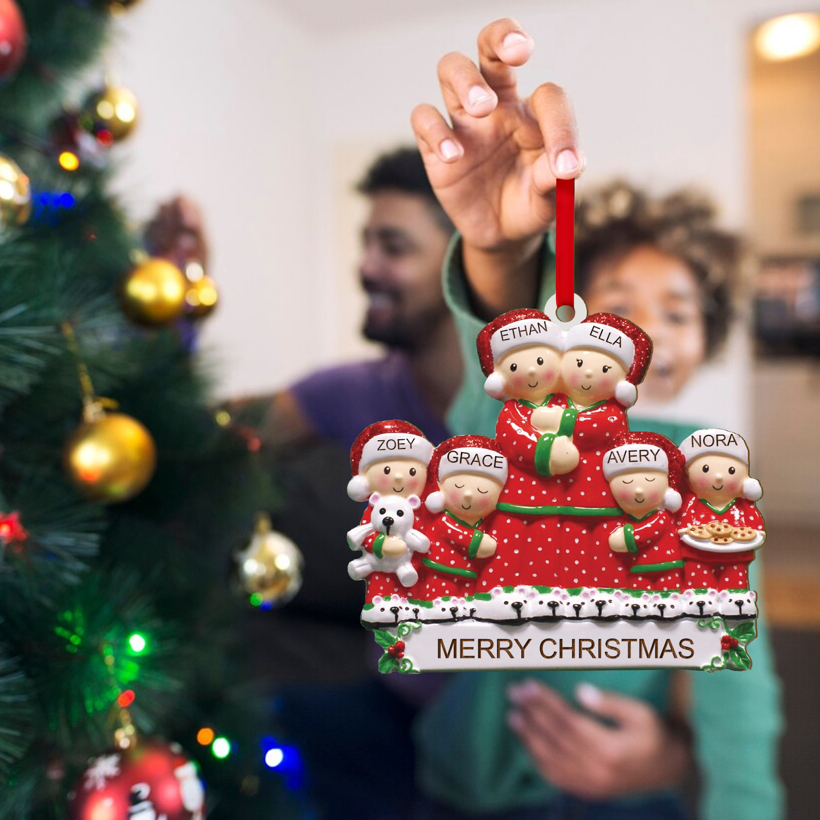 Ornamento natalizio in legno personalizzato 6 nomi e 1 testo regalo di Natale per coppia | Jessemade