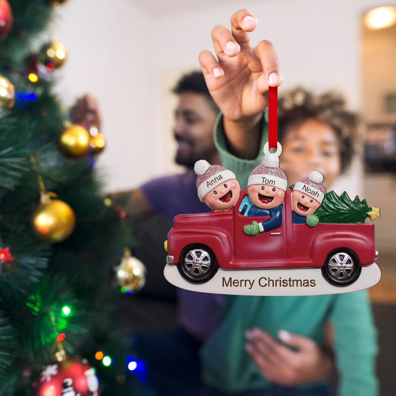 Decorazione Natalizia in Legno Personalizzata con Testo e 3 Nomi - Regalo per Famiglia | Jessemade