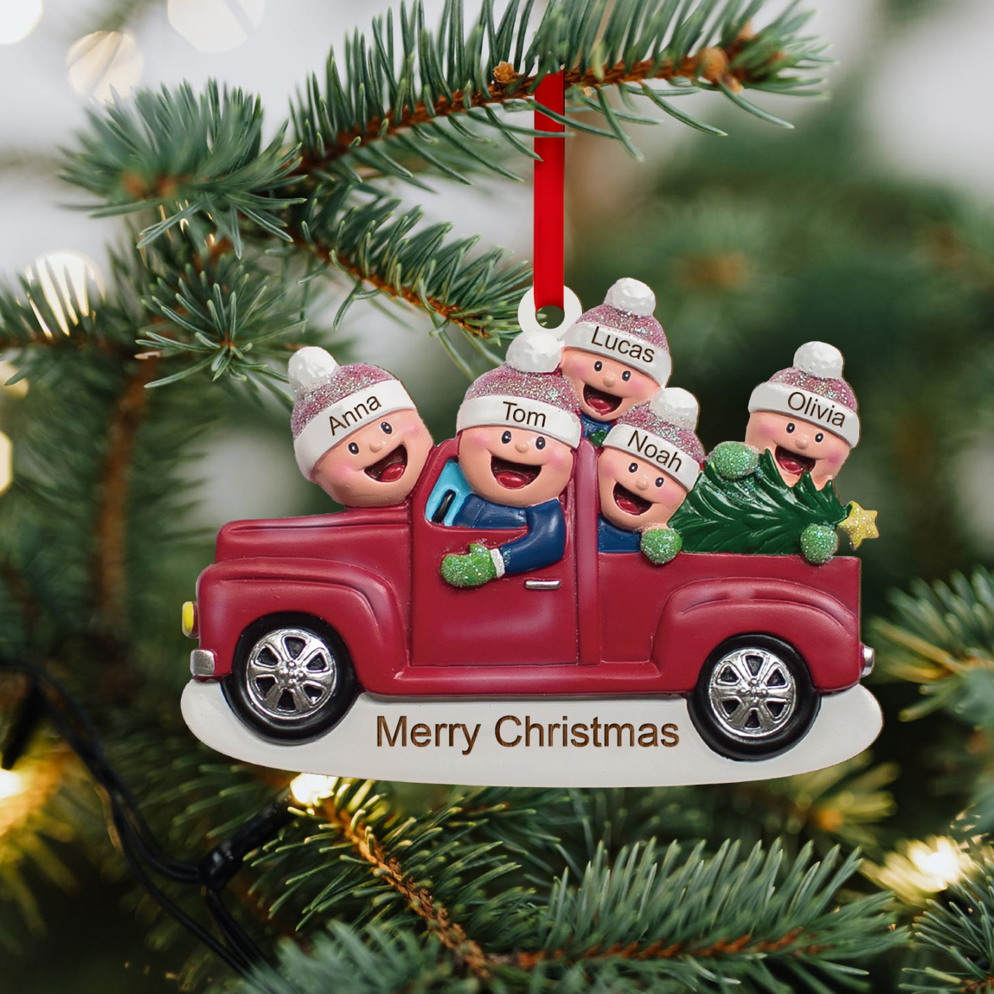 Decorazione Natalizia in Legno Personalizzata con Testo e 5 Nomi - Regalo per Famiglia | Jessemade