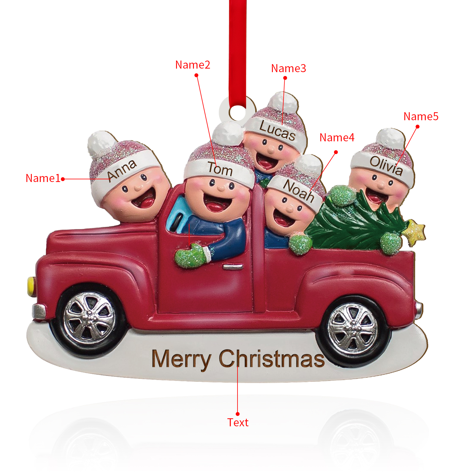 Decorazione Natalizia in Legno Personalizzata con Testo e 5 Nomi - Regalo per Famiglia | Jessemade