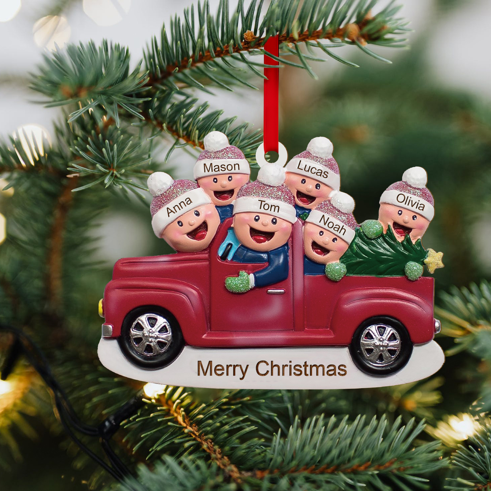 Decorazione Natalizia in Legno Personalizzata con Testo e 6 Nomi - Regalo per Famiglia | Jessemade