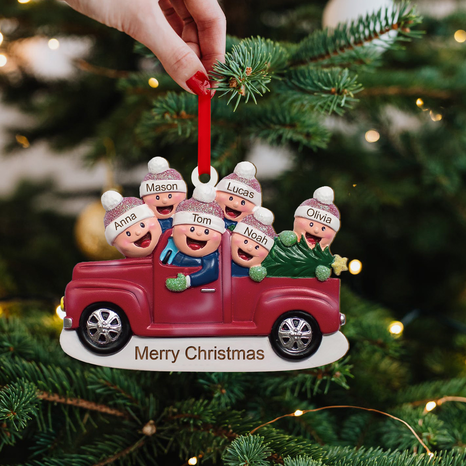 Decorazione Natalizia in Legno Personalizzata con Testo e 6 Nomi - Regalo per Famiglia | Jessemade