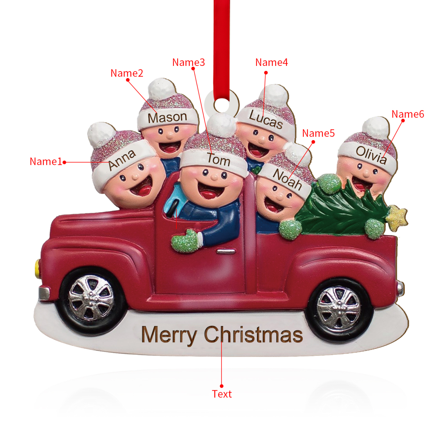 Decorazione Natalizia in Legno Personalizzata con Testo e 6 Nomi - Regalo per Famiglia | Jessemade